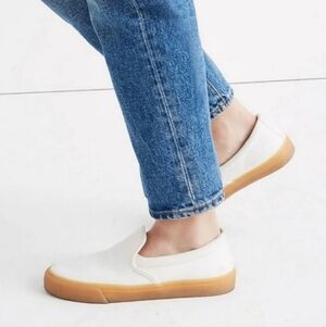 Madewell Sidewalk White Cream Canvas Gum Sole Slip On Sneakers